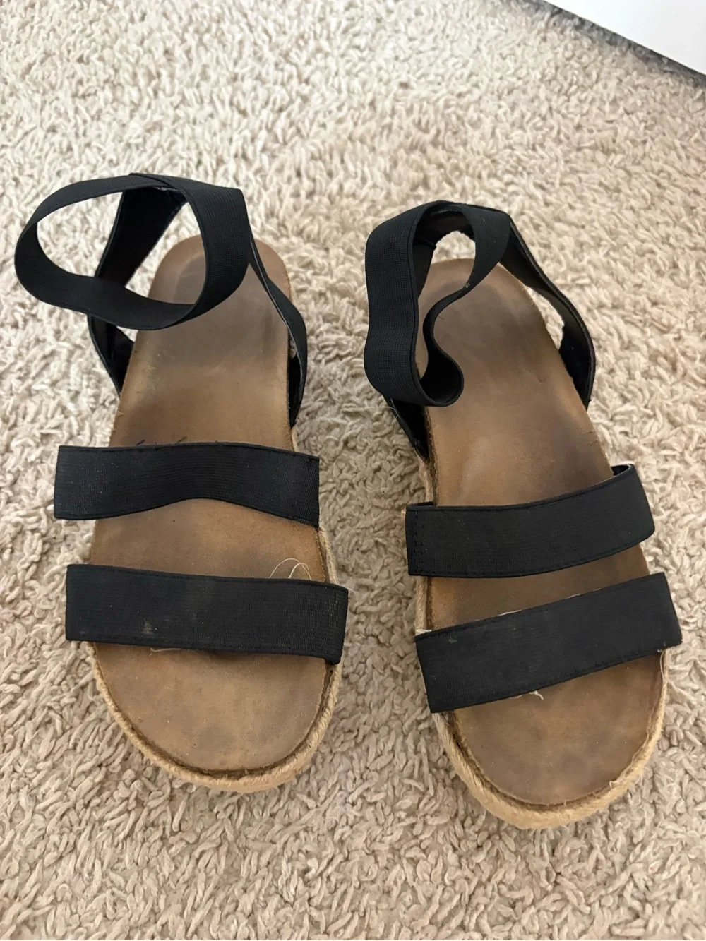 Womens Black Espadrille Platform Sandals - Ankle Strap